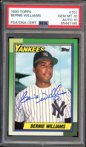 1990 Topps #701 Bernie Williams RC Yankees On Card PSA 10/10 Auto GEM MINT