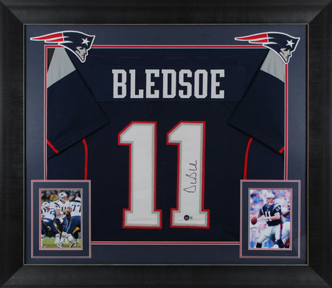 Drew Bledsoe Authentic Signed Navy Blue Pro Style Framed Jersey BAS Witnessed