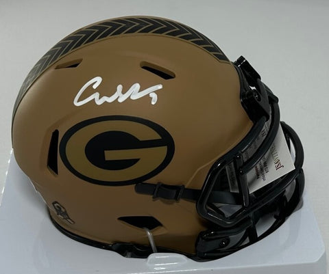Packers CHRISTIAN WATSON Signed 2023 SALUTE SERVICE Speed Mini Helmet AUTO JSA