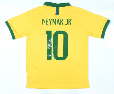 Neymar JR Autographed Brazil Home Soccer Jersey #10 - Beckett Hologram *M