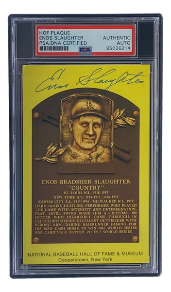 Enos Slaughter Signed 4x6 St Louis Cardinals HOF Plaque Card PSA/DNA 850262826