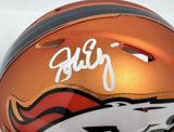 John Elway Autographed Denver Broncos Blaze Speed Mini Helmet- JSA *White