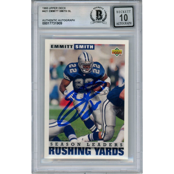 Emmitt Smith Autographed/Signed 1993 Upper Deck #421 Card Slab Beckett 49947