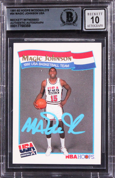 Lakers Magic Johnson Signed 1991 Hoops McDonald's #54 Card Auto 10! BAS Slabbed