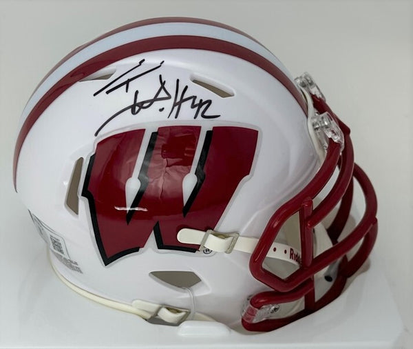 Badgers Linebacker TJ WATT Signed Riddell Speed Mini Helmet AUTO Steelers - BAS