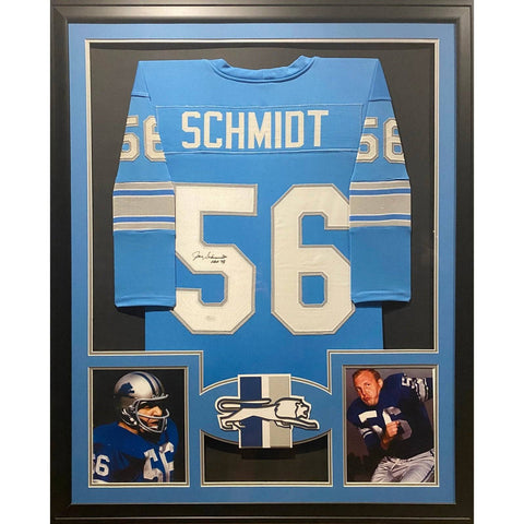 Joe Schmidt Autographed Signed Framed Detroit Lions Pitt HOF Jersey JSA
