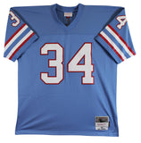 Oilers Earl Campbell "HOF 91" Signed Light Blue M&N Throwback Jersey BAS Witness