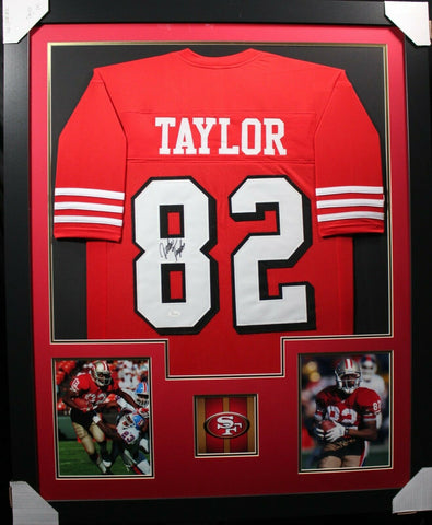 JOHN TAYLOR (49ers red TOWER) Signed Autographed Framed Jersey JSA