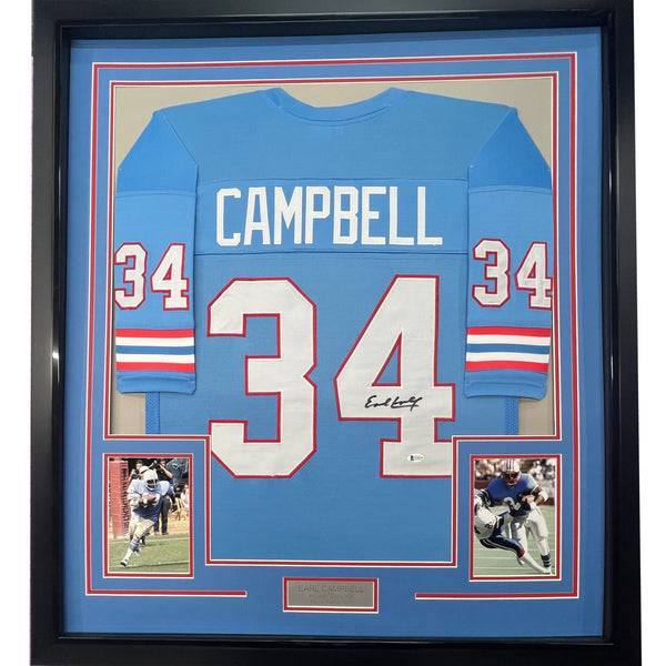 FRAMED Signed EARL CAMPBELL 35x39 Houston Blue Jersey JSA COA Auto