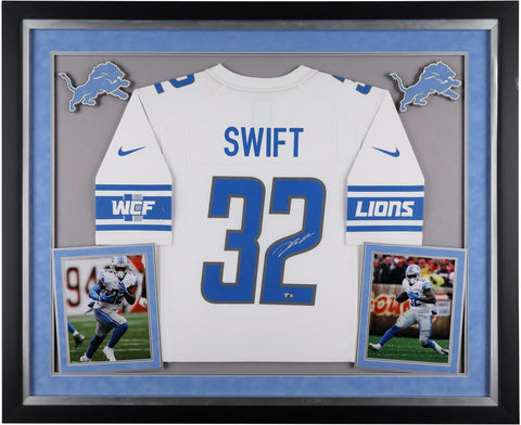 D'Andre Swift Detroit Lions Deluxe Framed Autographed White Nike Game Jersey