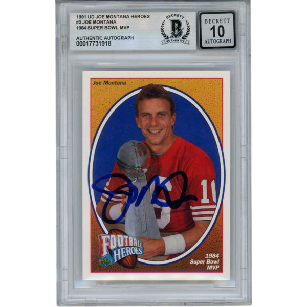 Joe Montana Autographed/Signed 91 Upper Deck #3 Slab Trading Card Beckett 49944