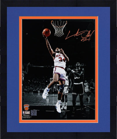 Framed Charles Oakley New York Knicks Signed 11" x 14" Spotlight Layup Photo