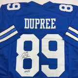 Autographed/Signed Billy Joe DuPree SB XII Dallas Blue Football Jersey JSA COA