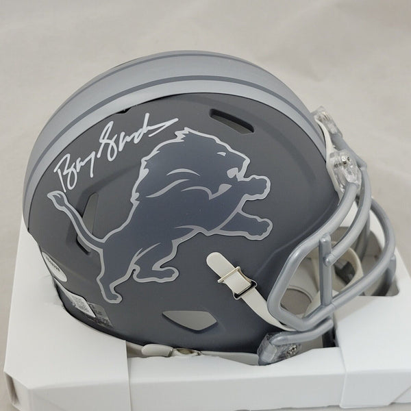BARRY SANDERS SIGNED DETROIT LIONS SLATE SPEED MINI HELMET BECKETT QR