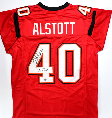 Mike Alstott Autographed Red Pro Style Jersey w/A Train - Beckett W Hologram