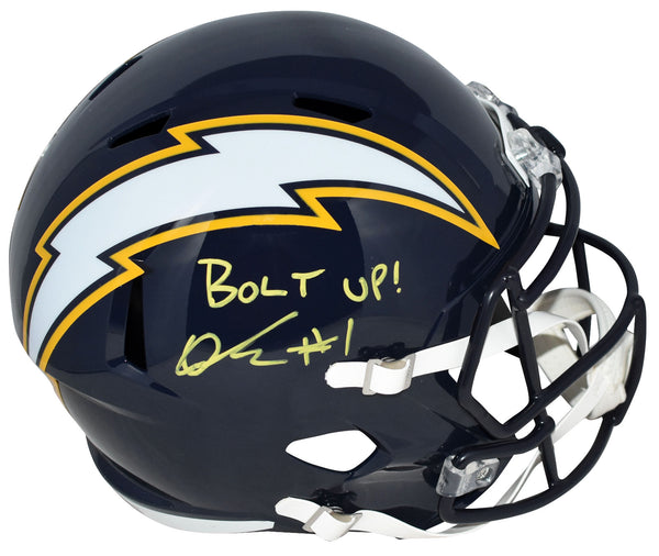 QUENTIN JOHNSTON SIGNED LOS ANGELES CHARGERS 2025 ALT FULL SIZE HELMET + BOLT UP
