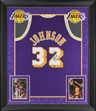 Lakers Magic Johnson Signed 1984-85 M&N HWC Swingman Purple Framed Jersey BAS W