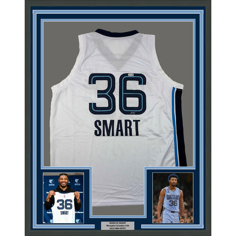 Framed Autographed/Signed Marcus Smart 33x42 Memphis White Jersey Beckett COA