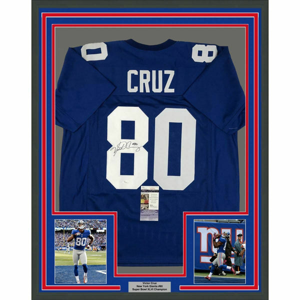 FRAMED Autographed/Signed VICTOR CRUZ 33x42 New York NY Blue