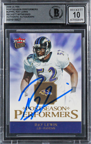 Ravens Ray Lewis Signed 2006 Ultra Performers #UPPRL Card Auto 10! BAS Slabbed