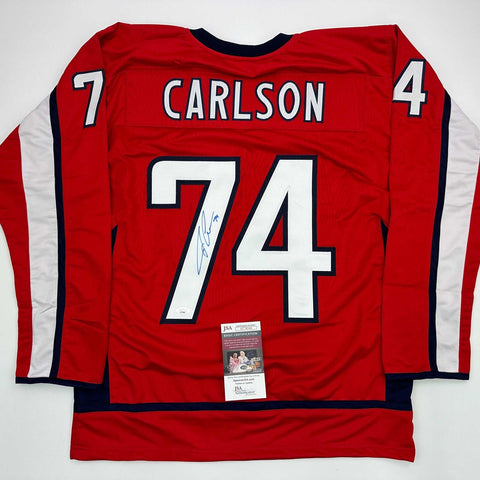 Autographed/Signed John Carlson Washington Red Hockey Jersey JSA COA