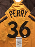 Autographed/Signed GAYLORD PERRY San Diego Yellow Jersey JSA COA Auto