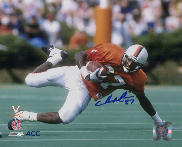 Herman Moore Signed Virginia Cavaliers Action 8x10 Photo- (SCHWARTZ COA)