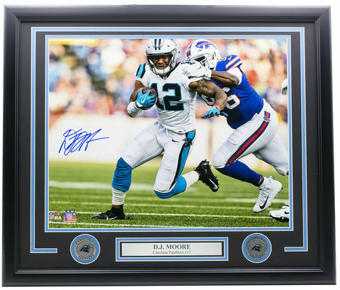 D.J Moore Signed Framed Carolina Panthers 16x20 Football Run Photo JSA