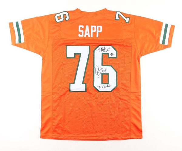Warren Sapp Signed Miami Hurricanes Jersey "91 National Champs" & "94 Lombardi"