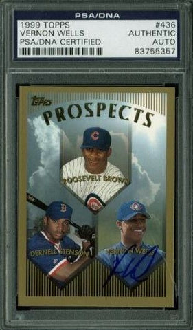 Blue Jays Vernon Wells Authentic Signed Card 1999 Topps Rc #436 PSA/DNA Slabbed