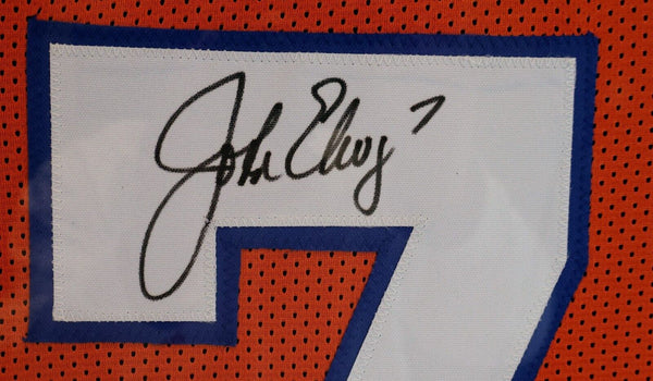 John Elway Autographed Broncos Jersey with Embroidered Inscriptions (Beckett)