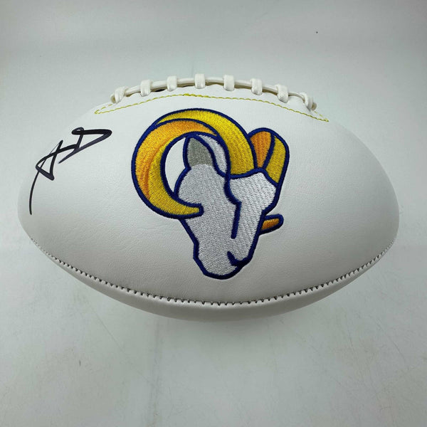 Autographed/Signed Aaron Donald Rams Full Size White Panel Logo Football BAS COA