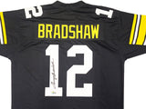STEELERS TERRY BRADSHAW AUTOGRAPHED SIGNED BLACK JERSEY BECKETT WITNESS 232815