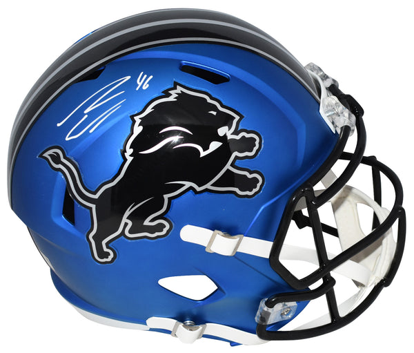 JACK CAMPBELL SIGNED DETROIT LIONS 2024 BLUE FULL SIZE SPEED HELMET FANATICS