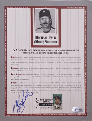 Mike Schmidt Signed Philadelphia Phillies Book Page BAS BH71201