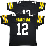 STEELERS TERRY BRADSHAW AUTOGRAPHED SIGNED BLACK JERSEY BECKETT WITNESS 239866