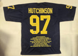 AIDAN HUTCHINSON SIGNED COLLEGE STYLE CUSTOM XL STAT JERSEY BECKETT *DESCRIPTION
