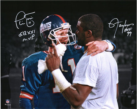 Phil Simms & Lawrence Taylor Giants Signed 16x20 Spotlight Photo w/Multiple Insc