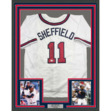 Framed Autographed/Signed Gary Sheffield 35x39 Atlanta White Jersey BAS COA