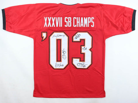 2003 "XXXVII SB Champs" Team-Signed Jersey by 6 Tampa Bay Buccaneers (JSA COA)