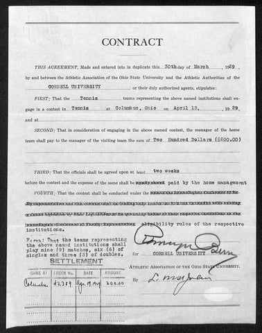Lynn St. John HOF Signed 1929 Contract Ohio State & Cornell JSA 198966