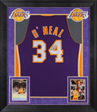 Lakers Shaquille O'Neal Signed Purple M&N 99-00 HWC Swingman Framed Jersey BAS W
