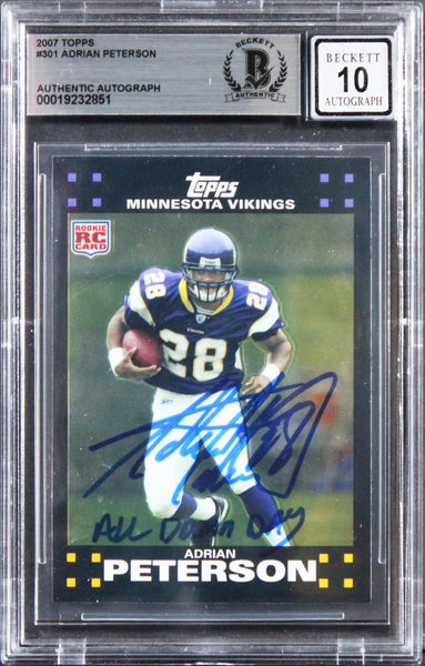 Vikings Adrian Peterson "ADD" Signed 2007 Topps #301 RC Card Auto 10! BAS Slab
