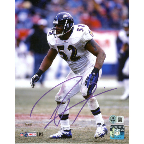 Ray Lewis Autographed/Signed Baltimore Ravens 8x10 Photo Beckett Witness 51052