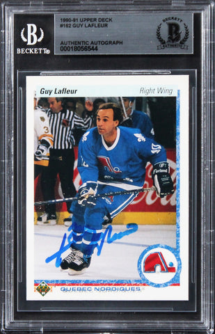 Nordiques Guy Lafleur Authentic Signed 1990 Upper Deck #162 Card BAS Slabbed