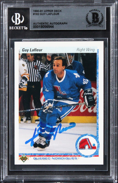 Nordiques Guy Lafleur Authentic Signed 1990 Upper Deck #162 Card BAS Slabbed