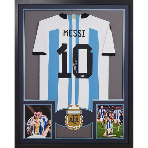 Lionel Messi Autographed Signed Framed Argentina Jersey BECKETT BAS