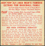 Dodgers Pee Wee Reese 1953 Red Man's All Star Series Trading Card No Tab