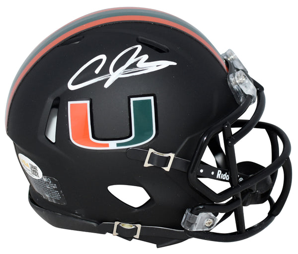 ANDRE JOHNSON AUTOGRAPHED MIAMI HURRICANES BLACK SPEED MINI HELMET JSA