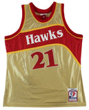 Hawks Dominique Wilkins "Stat" Signed Gold M&N 75th HWC Swingman Jersey BAS Wit